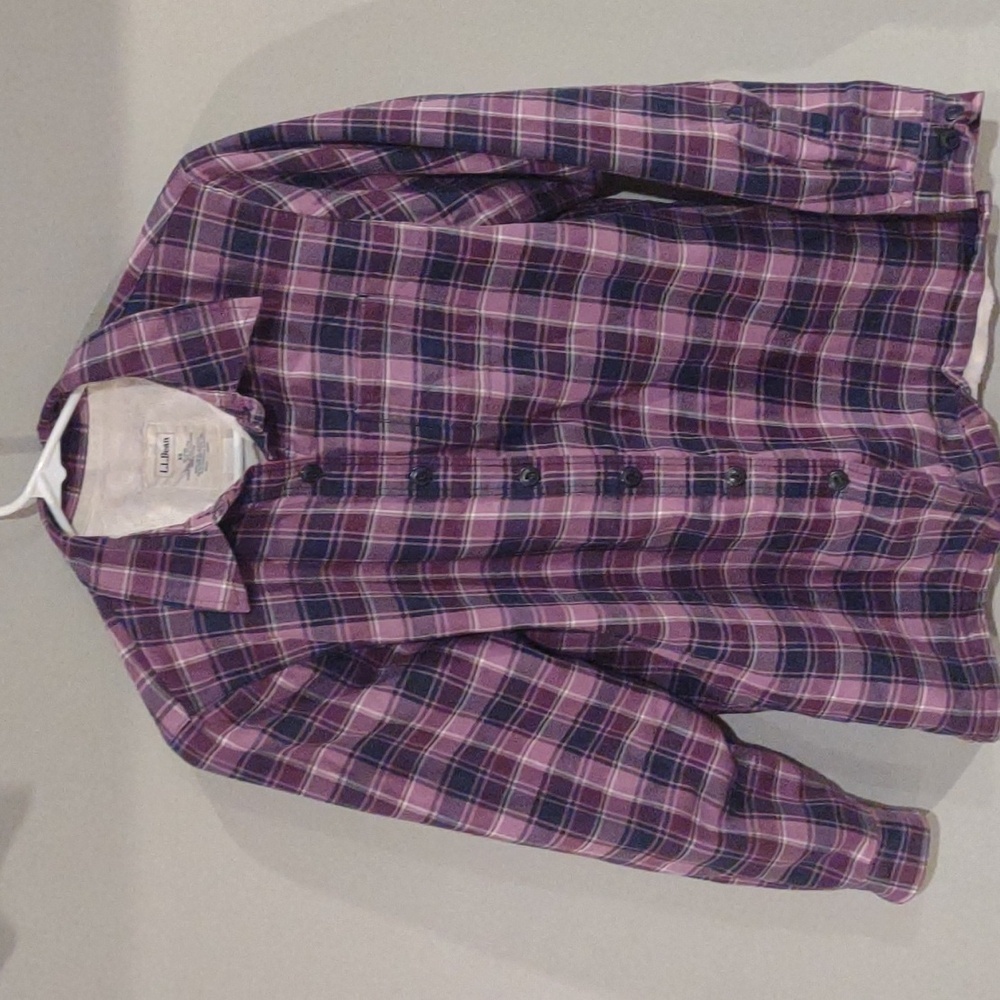 LL Bean women's xsmall purple plaid fleece lined button down shacket